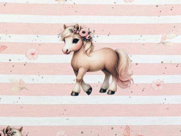 Eigenproduktion Bio Baumwolljersey Blumenpony auf Streifen Schmetterling Hellrosa
